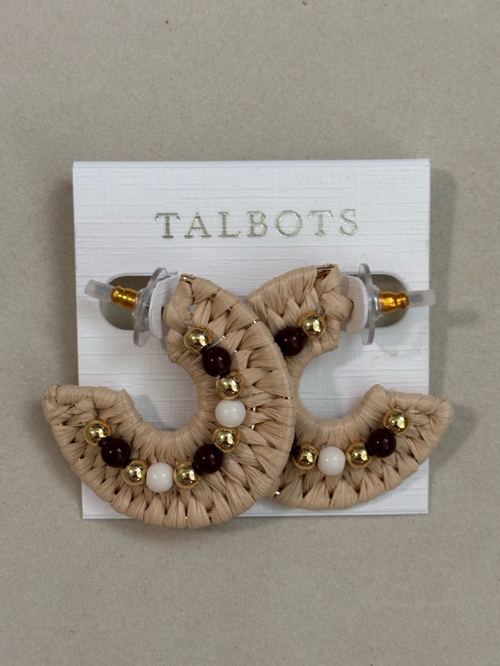 Talbots Beaded Raffia Hoop Earrings